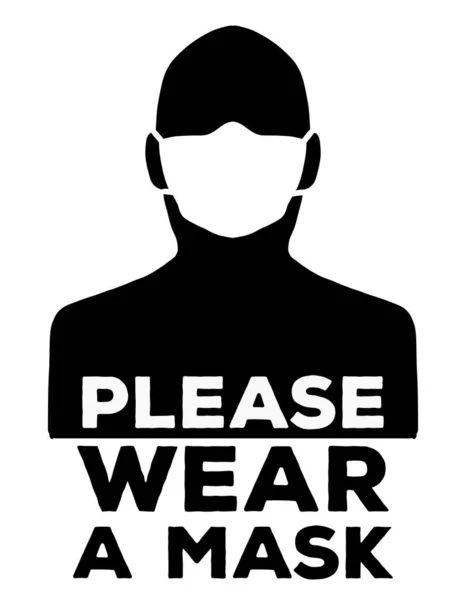 Gesichtsmaske Vektorzeichen Schwarz Und Weiß Bitte Tragen Sie Eine Maske — Stockvektor