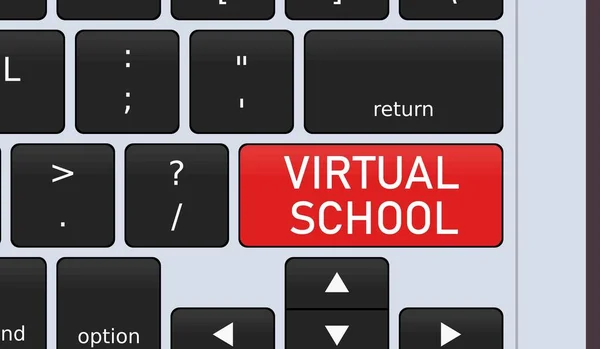 Specjalny Przycisk Szkoły Wirtualnej Ilustracja Konceptualna Klawiatury Laptop Zdalne Uczenie — Wektor stockowy