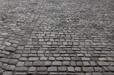 Stone Staved Caddesi. Ortaçağ taş kaldırımları. Almanya 'da kaldırım taşı - Nuremberg, Almanya.