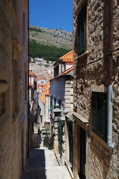 Dubrovnik Şehir Sokağı Hırvatistan Ortaçağ Eski Şehir Sokağı — Stok fotoğraf