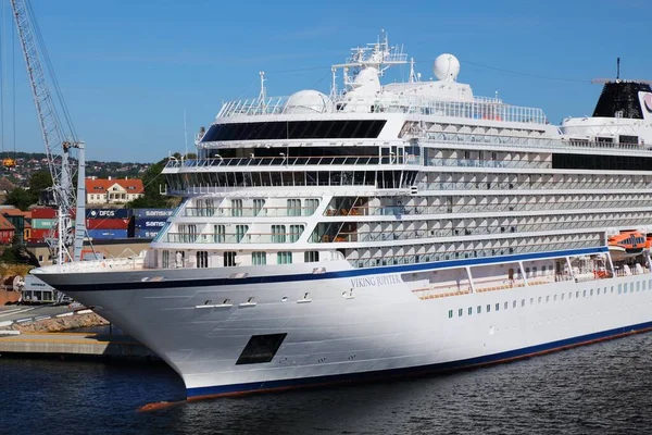 Kristiansand Norway July 2020 Viking Jupiter Cruise Ship Kristiansand Harbour — 图库照片