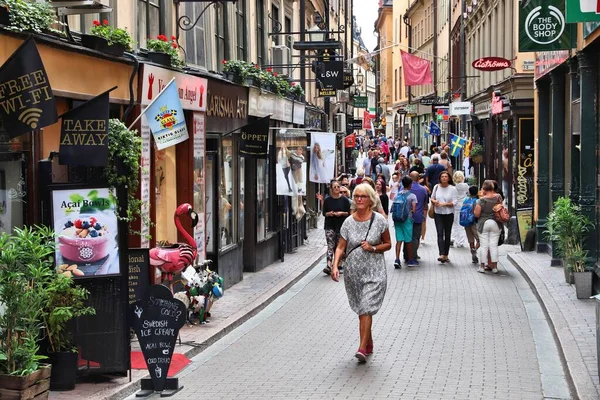 Stockholm Schweden August 2018 Menschen Besuchen Die Engen Gassen Der — Stockfoto