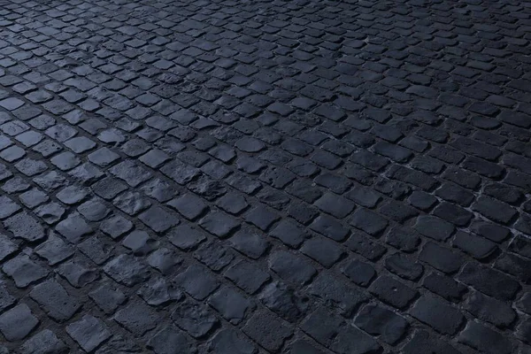 Vista Nocturna Calle Pavimentada Viejo Pavimento Piedra Cobblestone Alemania Colonia —  Fotos de Stock