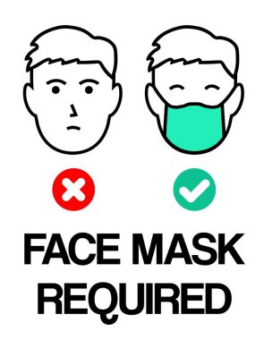 Yüz maskesi zorunlu. Yüz maskesi bölge vektör işareti. Coronavirüs salgını konsepti.