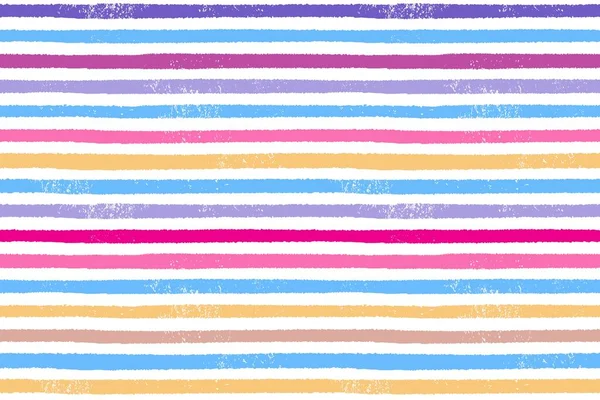 手绘简单条纹图案 无缝线矢量色彩斑斓的背景 色彩斑斓的水平蓝色 粉色和紫色条纹画在白色上 — 图库矢量图片