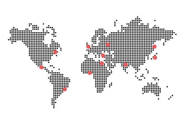 Παγκόσμιο Διάνυσμα Χάρτη Dotted Παγκόσμιο Χάρτη Τις Μεγαλύτερες Πόλεις Στον — Διανυσματικό Αρχείο
