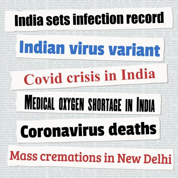 India Coronavirus Epidemie Nieuws Titels Covid Pandemische Krantenkoppen Concept Illustratie — Stockvector