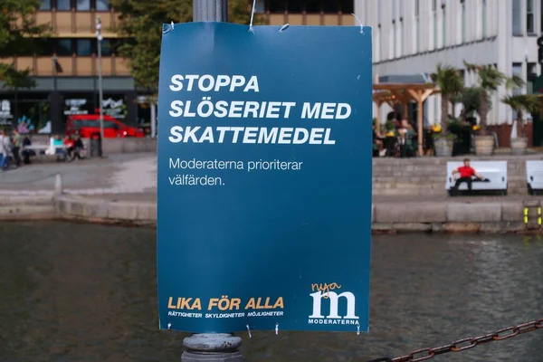 Гётеборг Швеция Августа 2018 Года Политический Плакат Умеренной Партии Современная — стоковое фото