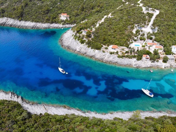 Korcula Eiland Kroatië Paradijselijke Baai Met Zeiljachten Rasohatica Baai Van — Stockfoto