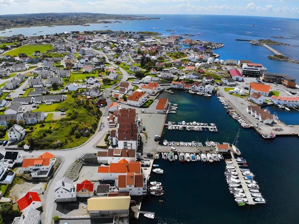 Norvegia Karmoy Isola Drone Vista Akrehamn Porto Città Vista Aerea — Foto Stock