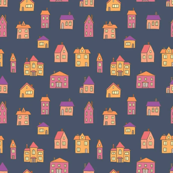 Fond Sans Couture Ville Colorée Modèle Sans Couture Vectoriel Maisons — Image vectorielle