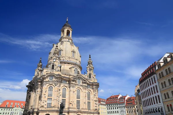 Εκκλησία Frauenkirche Στη Δρέσδη Γερμανία Πλατεία Της Δρέσδης Neumarkt — Φωτογραφία Αρχείου