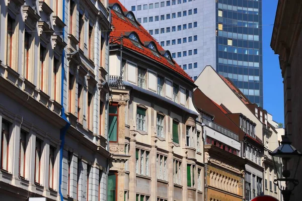 Leipzig Şehri Almanya Leipzig Şehir Merkezindeki Sokak Manzarası — Stok fotoğraf