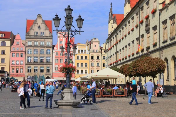 Wroclaw Lengyelország Szeptember 2018 Emberek Meglátogatják Főteret Rynek Wroclaw Lengyelország — Stock Fotó