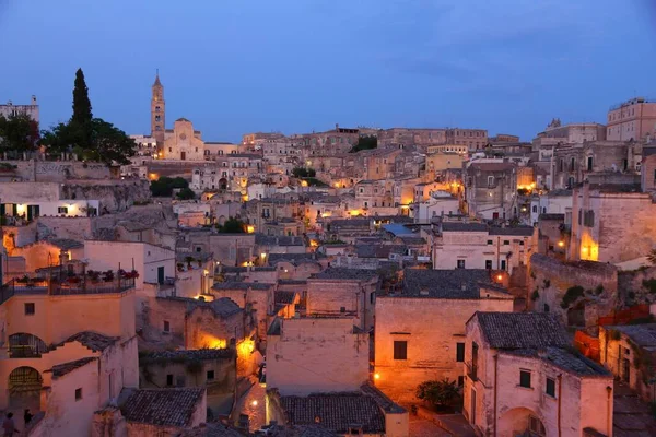 Sassi Districts Matera Italy Night View Ancient Town Basilicata Region — Stock Photo, Image