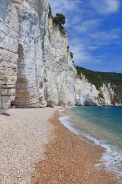 İtalya 'daki Gargano Ulusal Parkı - Vignanotica Sahili Uçurum manzarası.