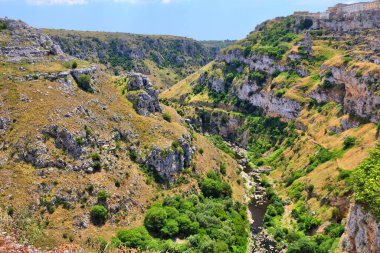 Matera Kanyonu, İtalya. Basilicata bölgesindeki manzara.