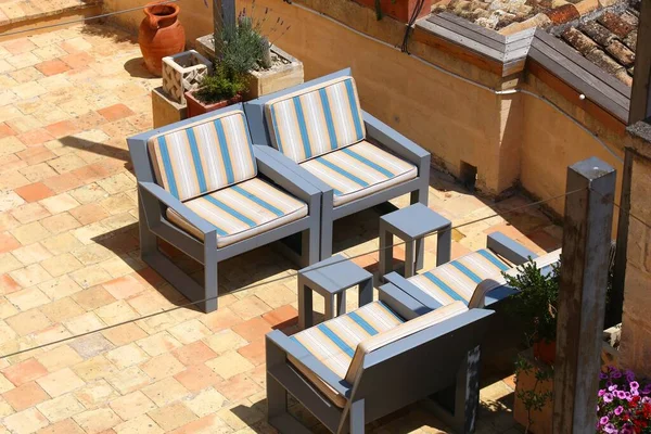 Italiaans Café Matera Italië Tuinstoelen Tafels — Stockfoto