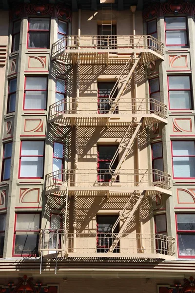 Fire escape stairs in San Francisco city. Nob Hill district of San Francisco.