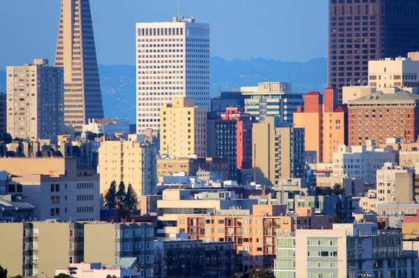 San Francisco Kalifornien Stadssiluett Solnedgångsljus — Stockfoto
