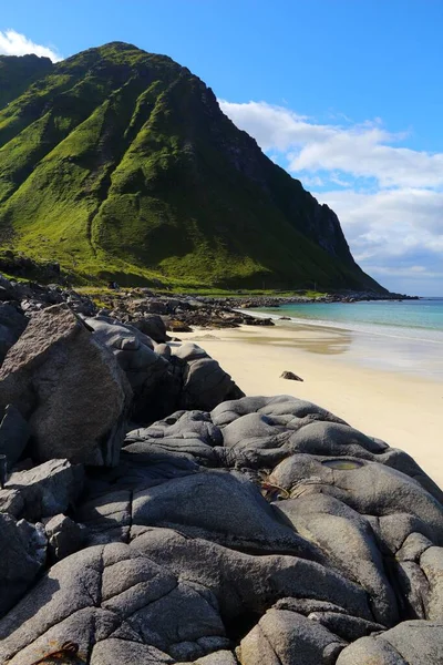 Pláž Norsko Lofotenské Souostroví Arktické Norsku Storsandnes Beach Ostrově Flakstadoya — Stock fotografie