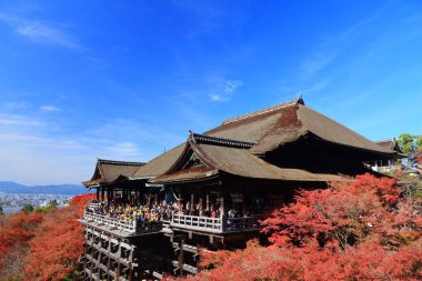 KYOTO, JAPONYA - 26 Kasım 2016: İnsanlar Japonya 'nın Kyoto kentindeki Kiyomizu Dera Tapınağını ziyaret ediyor. Kyoto 'nun 17 UNESCO Dünya Mirası Alanı var.
