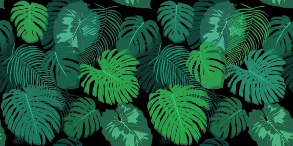 Pola Hutan Yang Mulus Tropical Monstera Meninggalkan Latar Belakang Desain - Stok Vektor