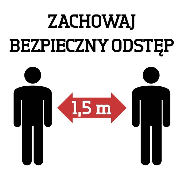 폴란드 사회적 거리를 표지판 Zachowaj Bezcutzny Odstep 거리를 유지하 코로나 — 스톡 벡터