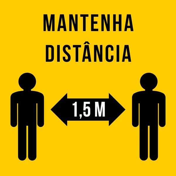 Signo Distanciamiento Social Lengua Portuguesa Mantenha Distancia Inglés Keep Distance — Archivo Imágenes Vectoriales