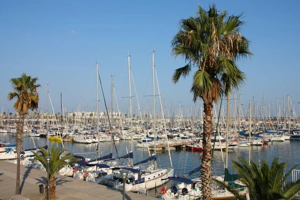 Barcelona Hiszpania Wrzesień 2009 Jachty Żaglówki Marina Port Vell Barcelonie — Zdjęcie stockowe