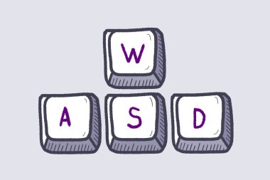 WASD keyboard keys used in PC video games. Gaming concept doodle. clipart