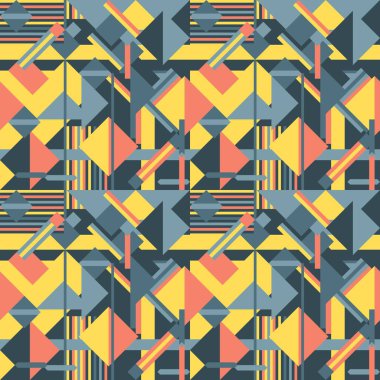 Kusursuz geometrik desen. Modern soyut geometrik şekil tasarımı. Moda olmayan vektör deseni. Turuncu, gri ve sarı renk.