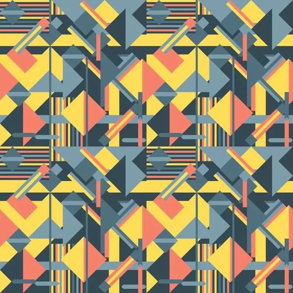 Kusursuz geometrik desen. Modern soyut geometrik şekil tasarımı. Moda olmayan vektör deseni. Turuncu, gri ve sarı renk.