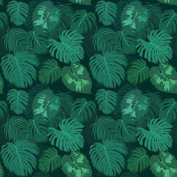 シームレスなモンスターの背景 緑の熱帯植物ベクトルテクスチャ ジャングルパターンベクトル — ストックベクタ