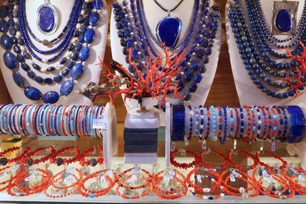 Coral Jewelry Croatia Jewellery Store Window Display Korcula — Stock Photo, Image