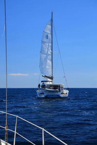 Primosten Kroatien Juli 2021 Lagunkatamaran Seglar Adriatiska Havet Lagoon Katamaran — Stockfoto