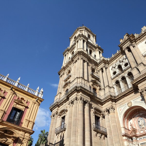 Malaga in Andalusia region of Spain. Cathedral exterior. Square composition.