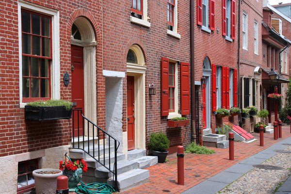 Philadelphia, Pennsylvania in the United States. Famous Elfreth's Alley historic district, old landmark.