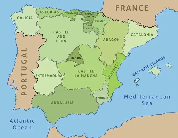 Mapa da Espanha — Vetor de Stock