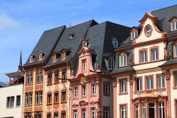 Mainz, Germany. Old decorative houses at the main city square.