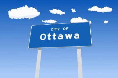 Kanada, Ontario 'daki Ottawa şehri tabelası. Şehir sınırı karşılama tabelası.
