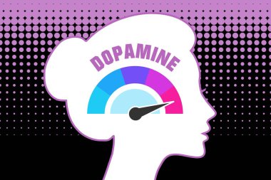 Kadının kafa profili görüntüsünde dopamin düzeyi ölçer. Resim kavramını göster.
