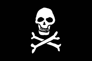 Pirate flag with skull and crossbones. Doodle style hand drawn flag.