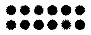 Set of star shaped badges. Starburst or black sunburst sticker, tag, design element collection. Simple starburst vector graphics set.