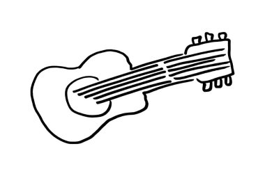 Classic guitar. Doodle style hand drawn object. Simple isolated outline.