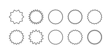 Set of star shaped badges. Outline starburst or sunburst sticker, tag, design element collection. Simple starburst vector graphics set.