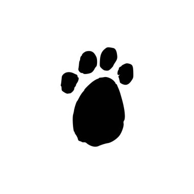 Cute animal paw print. Pet track. Doodle style hand drawn object. Simple isolated outline.
