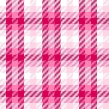 Red pink white check textile swatch texture. Vector illustration with seamless tartan plaid print. Retro style fashion background. Seamless check textile.