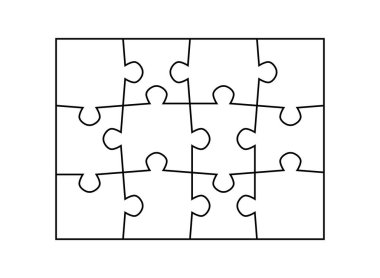 Yapboz parçaları boş şablon. Çocuklar için basit şebeke tasarımı. Yapboz - 12 parça..