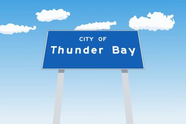 Ontario, Kanada 'da Thunder Bay şehir sınırı tabelası. Şehir sınırı karşılama tabelası.